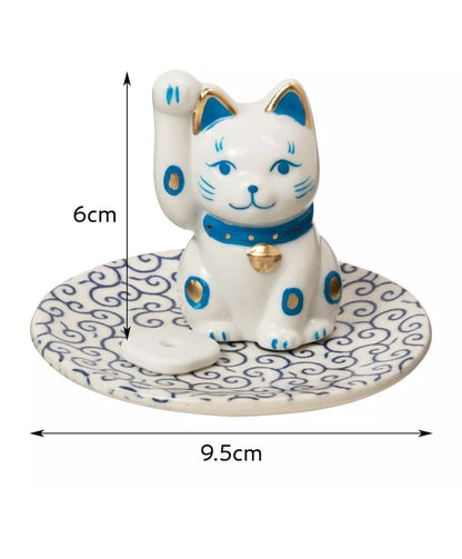 Japan Maneki Seto Beckoning Cat Incense Stick Holder