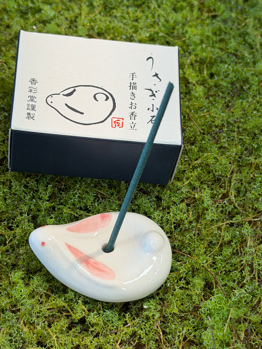 Kousaido Ceramic hand painted Incense holder with box- Rabbit