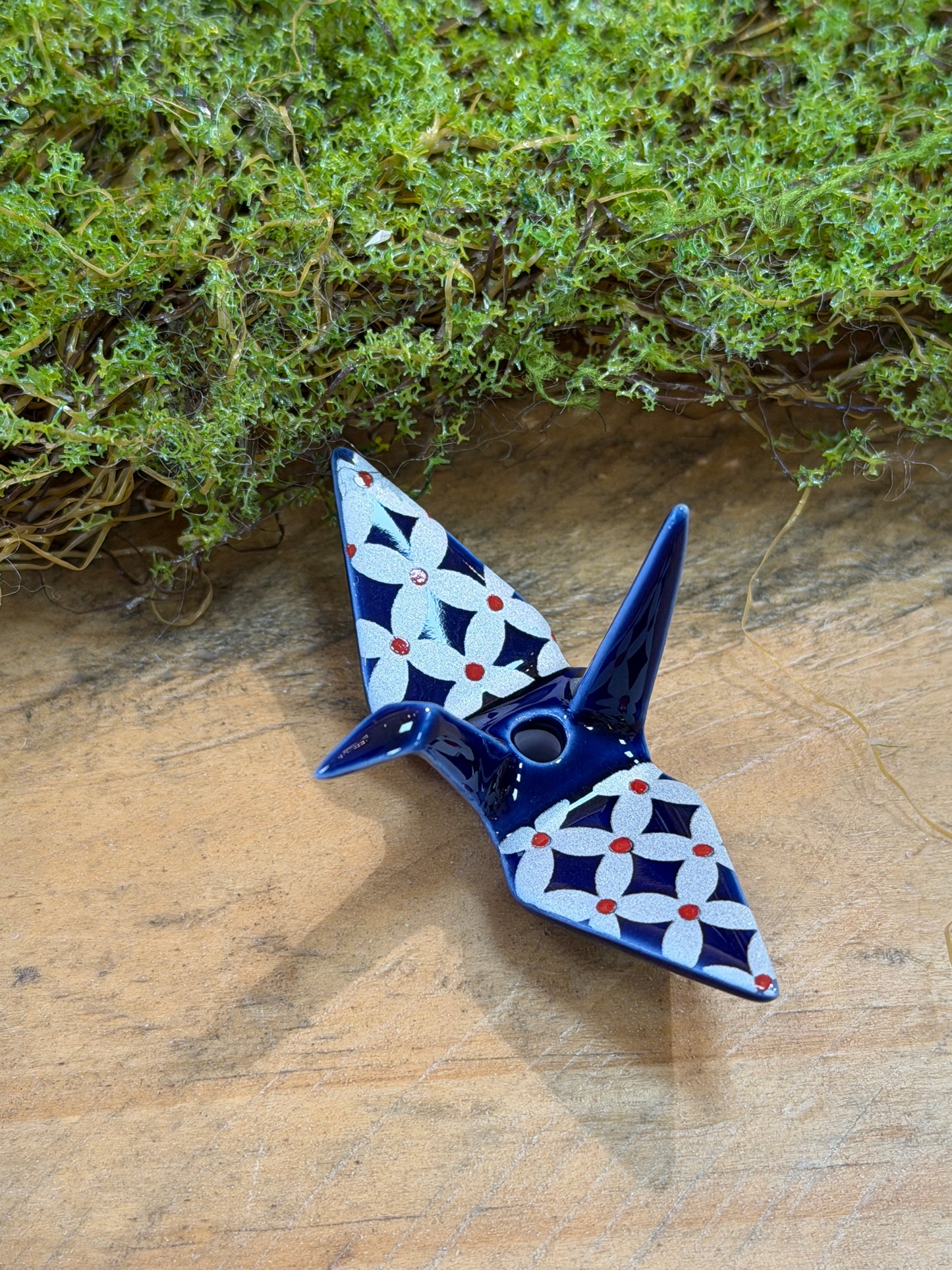 Kousaido Ceramic handmade Origami Crane Bird Incense holder