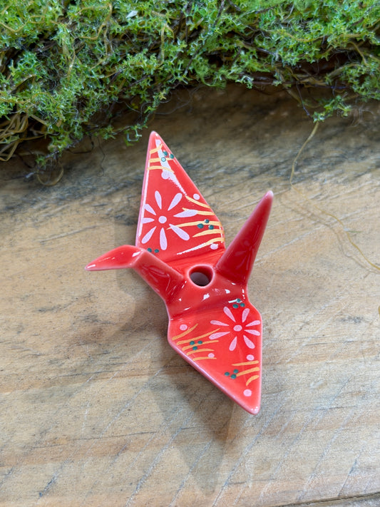 Kousaido Ceramic handmade Origami Crane Bird Incense holder