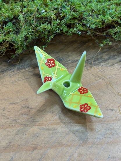 Kousaido Ceramic handmade Origami Crane Bird Incense holder