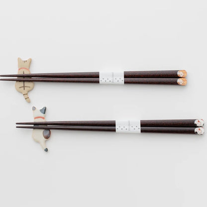 Wakasa lacquerware Cat Chopsticks Gift box with Hidamari cat stand( stripes/Dots Cat)