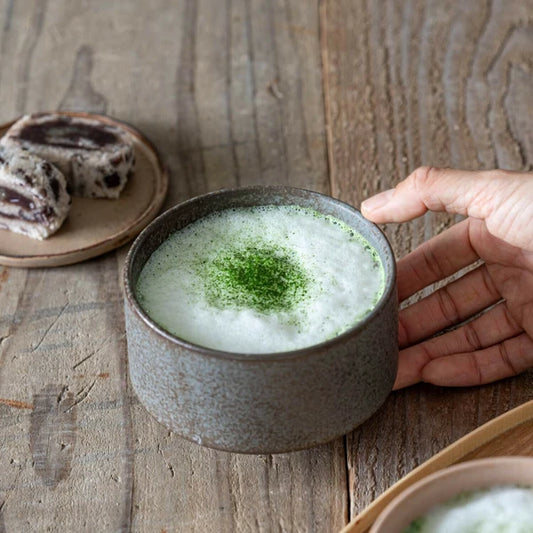 Shinzangama Yamatsu “Chacha Suru” Suribachi Matcha Latte Bowl with wooden grinder stick