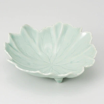 Japan Made Mino Celadon leaf-shaped shallow bowl