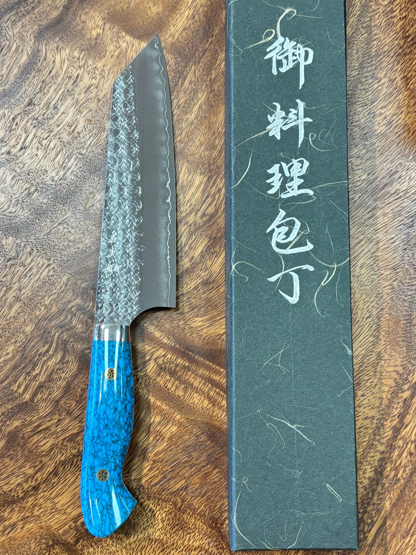 Japan Handmade Yoshimi Kato R2/SG2 Tsuchime 180mm Bunka with Blue Turquoise Handle