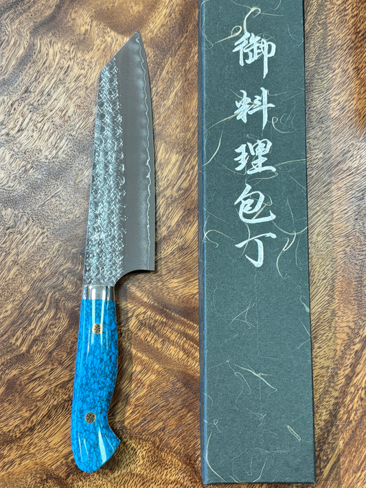 Japan Handmade Yoshimi Kato R2/SG2 Tsuchime 180mm Bunka with Blue Turquoise Handle