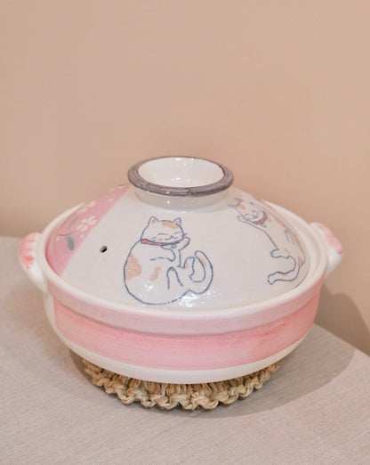 Japan Bankoware Saji Pottery Luky beckoning Cat Donabe No.6 (1-2people)