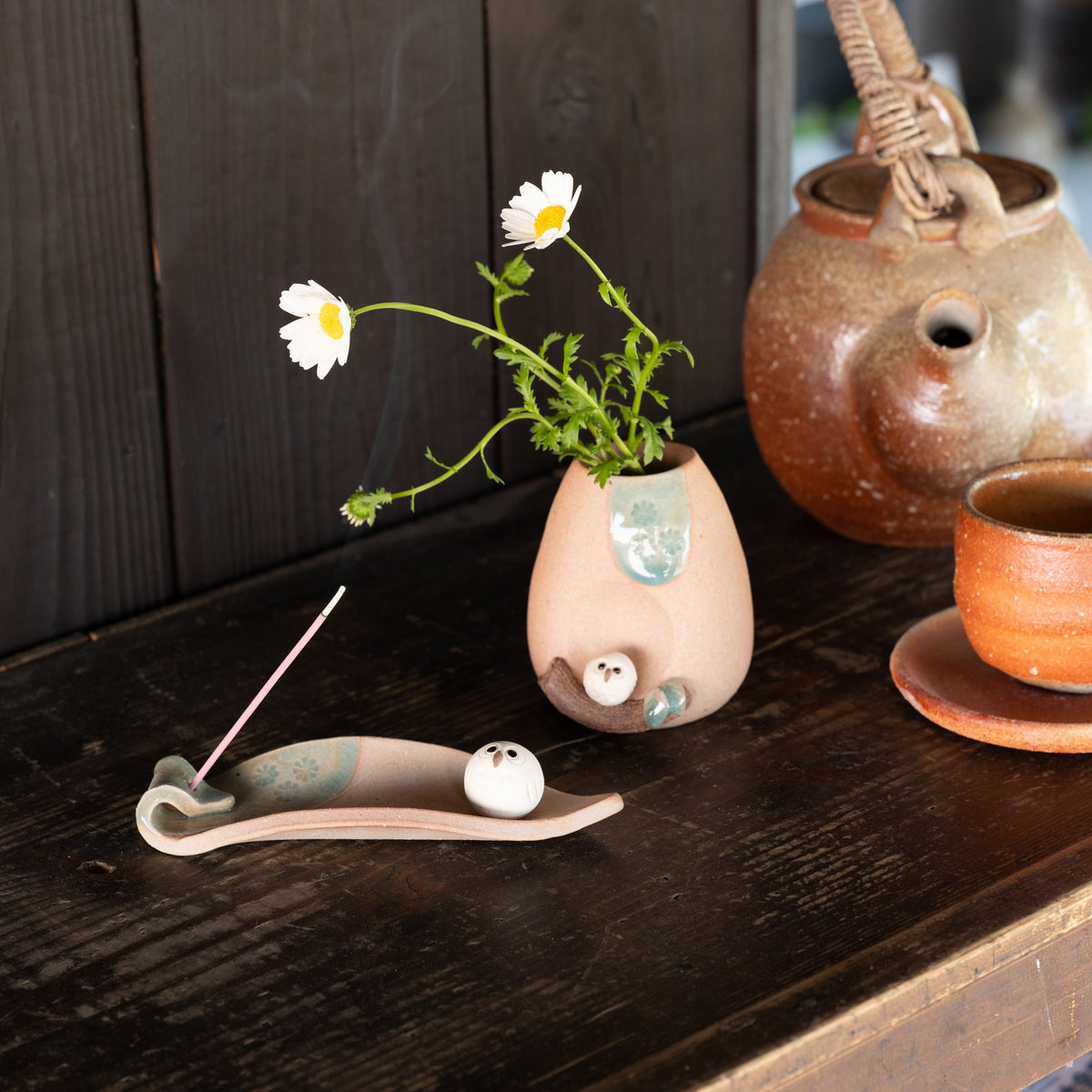 Shigaraki “Little Round Owl” Incense Holder#1