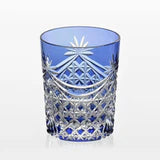 [KAGAMI CRYSTAL] Whiskey Glass DRAPE & TETRAGONAL BASKET WEAVE (BLUE) | EDO KIRIKO | KAGAMI CRYSTAL