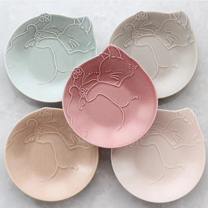 Japan Mino ware Miau Cat Shape Plate