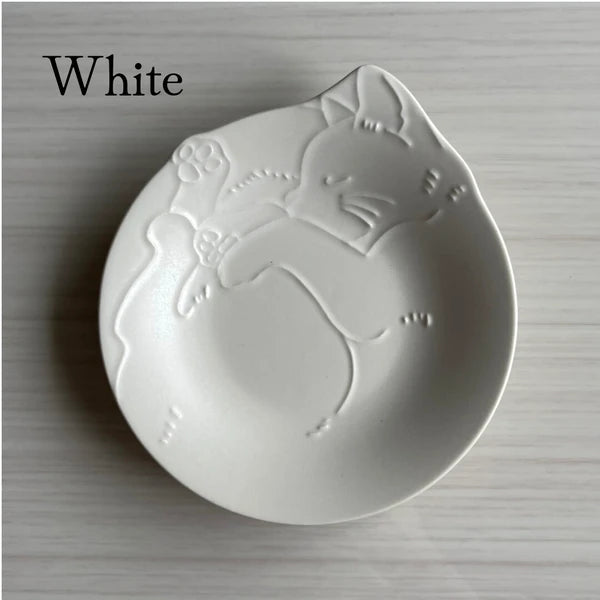 Japan Mino ware Miau Cat Shape Plate
