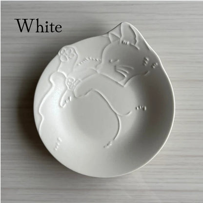 Japan Mino ware Miau Cat Shape Plate