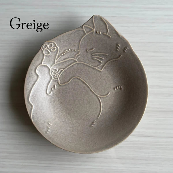 Japan Mino ware Miau Cat Shape Plate