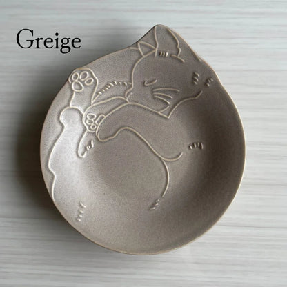 Japan Mino ware Miau Cat Shape Plate