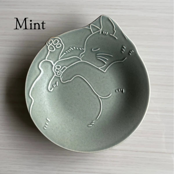 Japan Mino ware Miau Cat Shape Plate