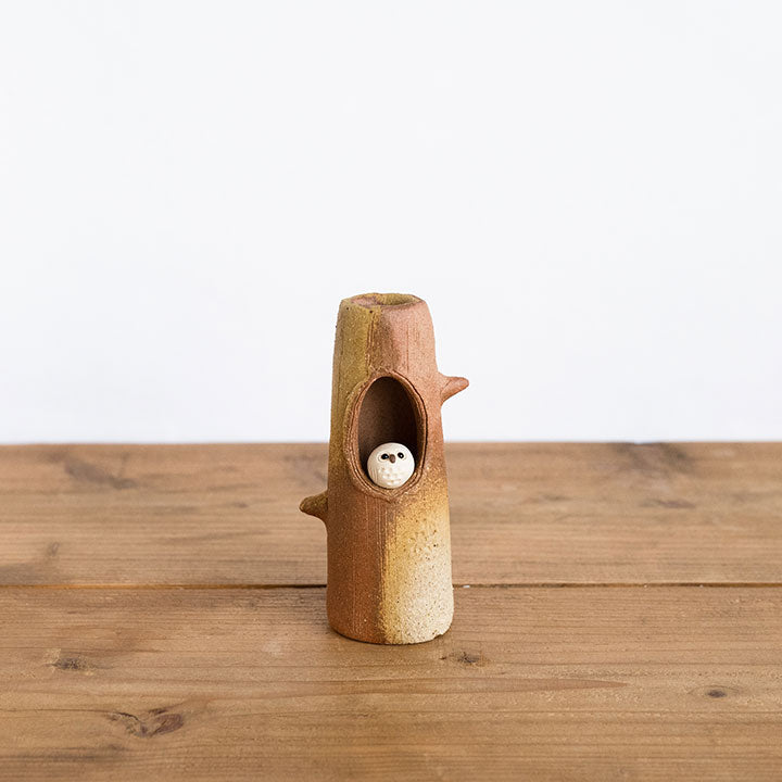Shigaraki ware Handmade Owl Vase#2 (Gift Box)
