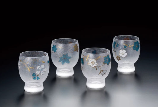 Japan Ishizuka Glass ADERIA Four season set wooden box Blue