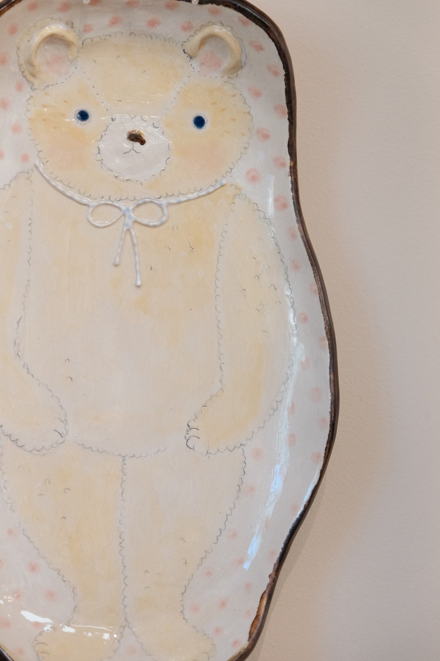 KONGARISHA-コンガリ舎 Handmade Bear Round Long 12.5inch Extra Large Plate (Cream）