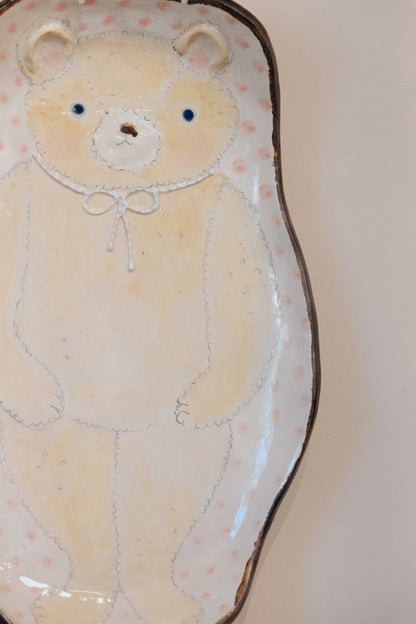 KONGARISHA-コンガリ舎 Handmade Bear Round Long 12.5inch Extra Large Plate (Cream）