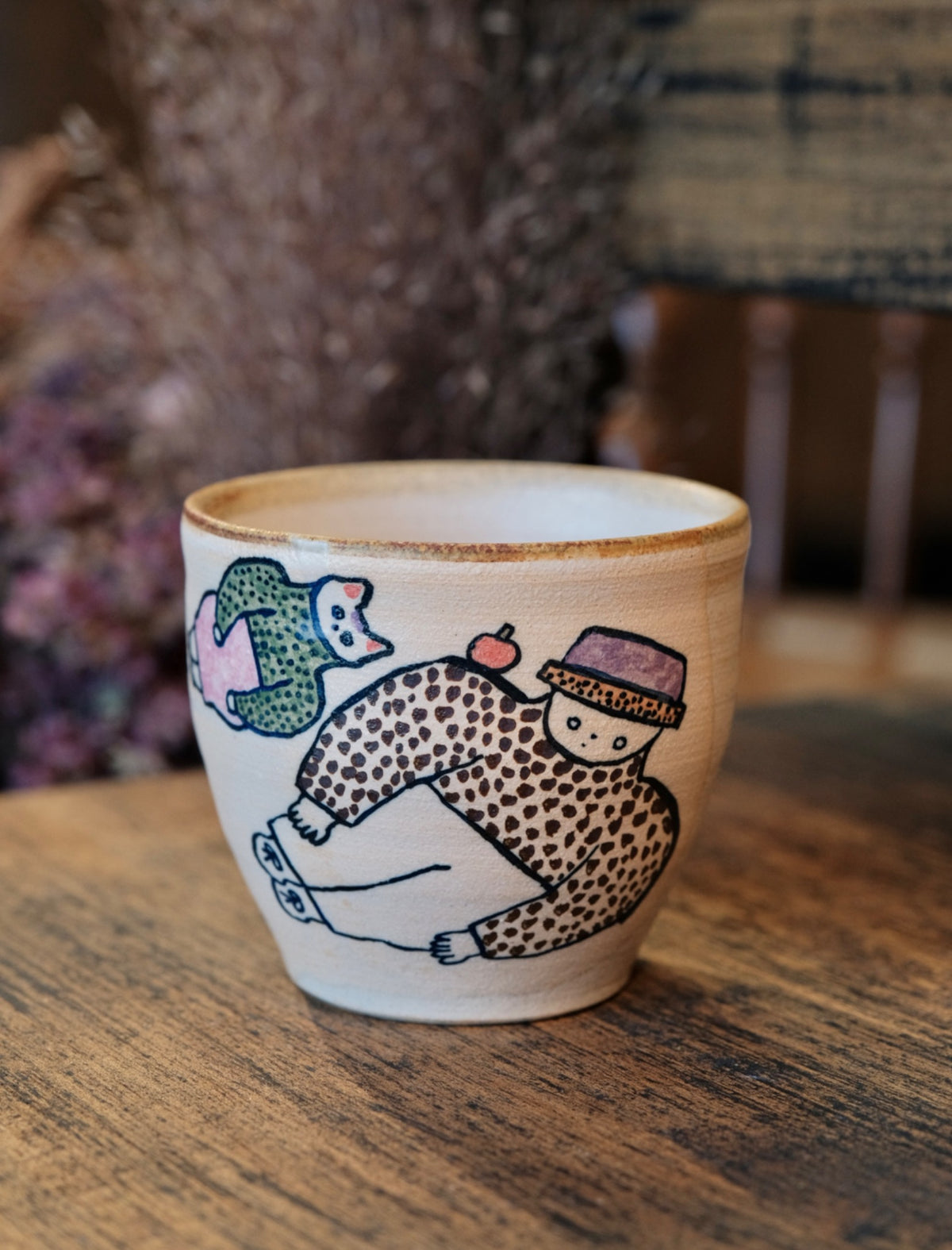 Keiko Matsumoto Handmade Resting Cat and Fruit Cup