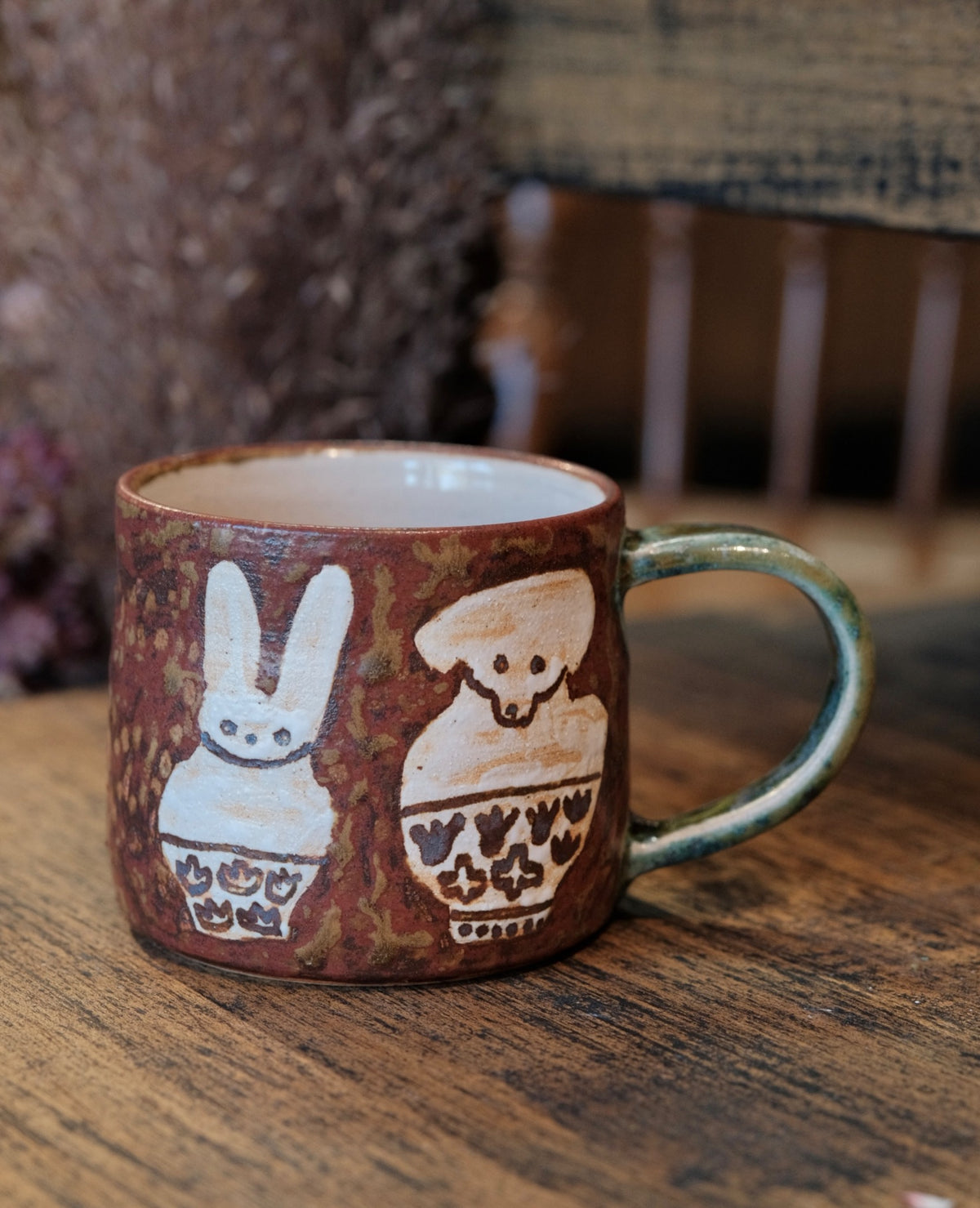 Keiko Matsumoto Handmade Rabbit and Bear Friends Mug