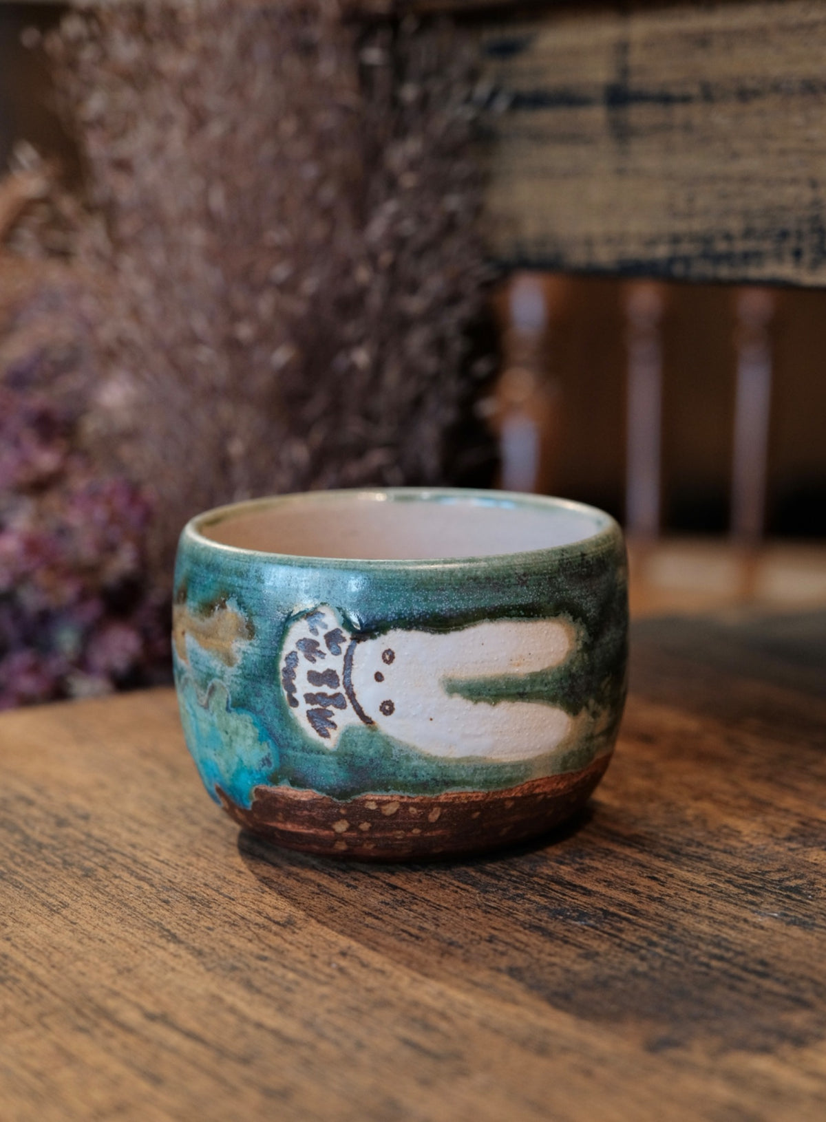 Keiko Matsumoto Handmade Curled White Cat Soba Choko
