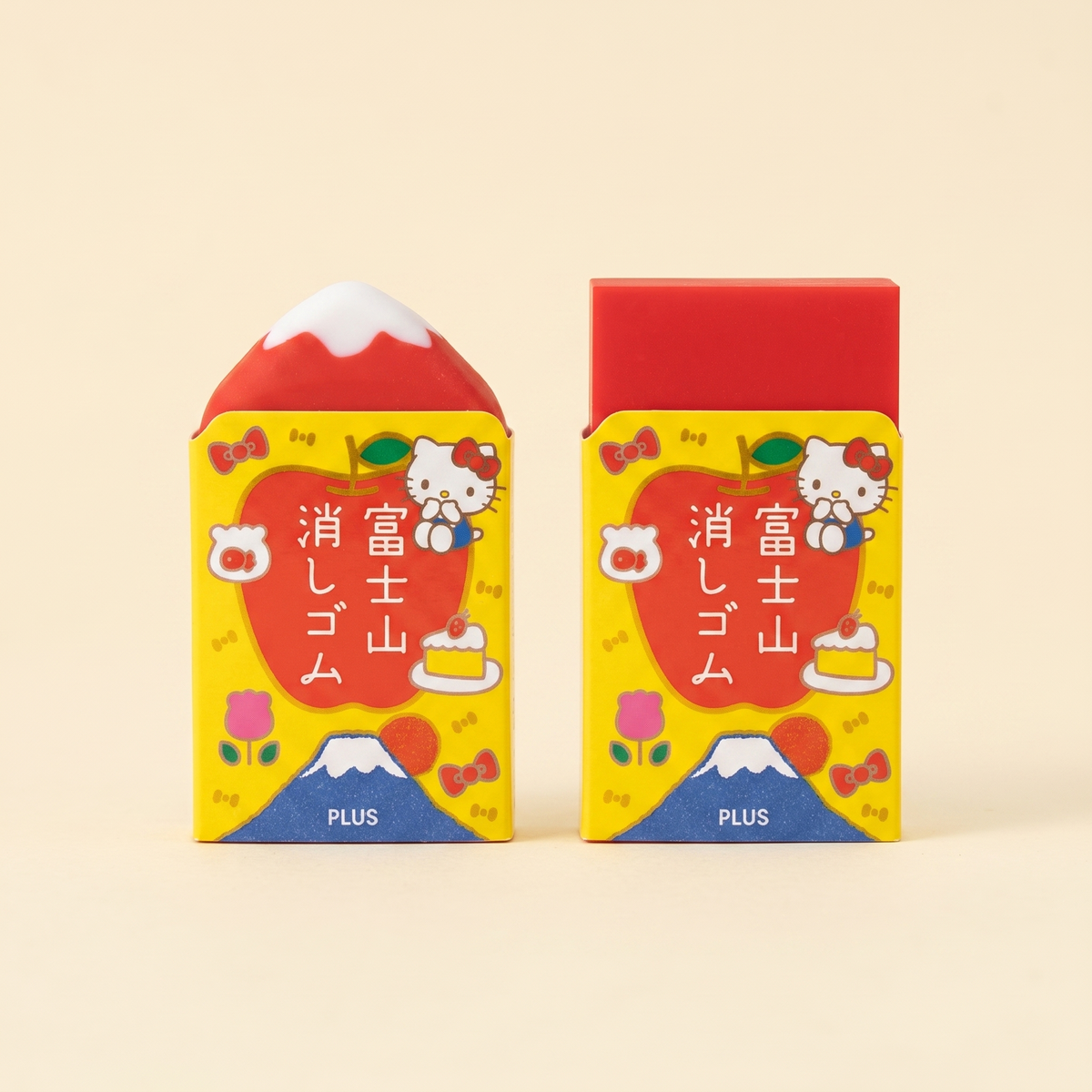 Hello Kitty eraser before and after shaping into Mount Fuji