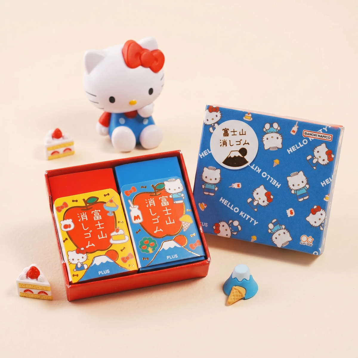 Hello Kitty and Dear Daniel erasers in open gift box