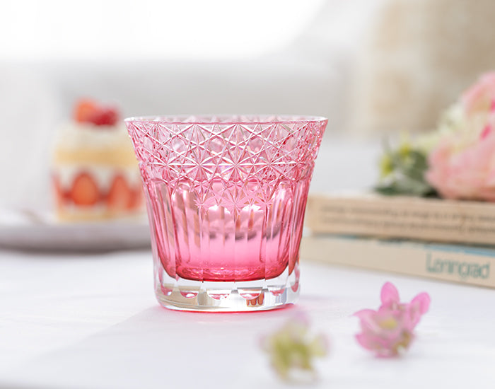 [KAGAMI CRYSTAL] Whiskey Glass, Edo Kiriko “Yume-iro” (Pink)