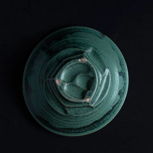 YUMITATE GAMA—山本一仁 handmade vintage ceramic Deep Plate/bowl（Green）