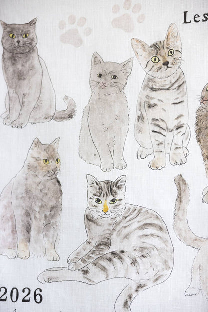 2026 Linen Calendar Gray Cats