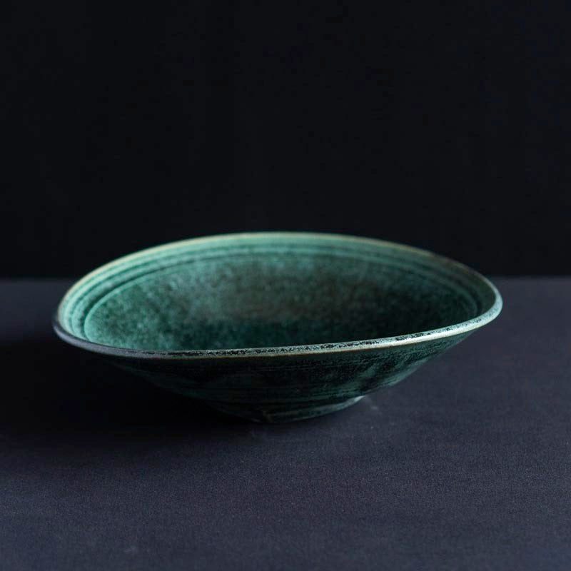 YUMITATE GAMA—山本一仁 handmade vintage ceramic Deep Plate/bowl（Green）