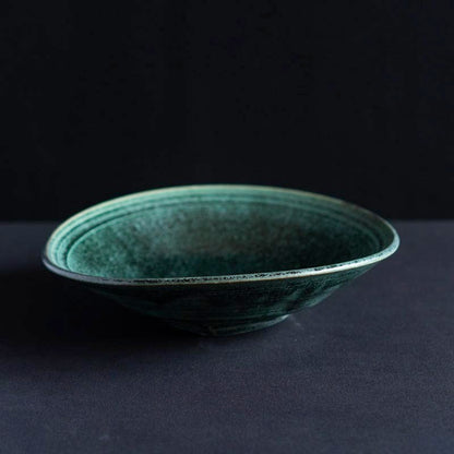 YUMITATE GAMA—山本一仁 handmade vintage ceramic Deep Plate/bowl（Green）