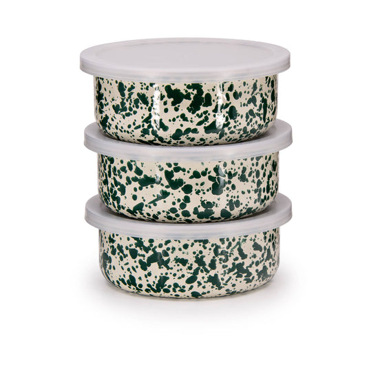 Crow Canyon Splatter Enamelware 3-pc Storage Bowl Set