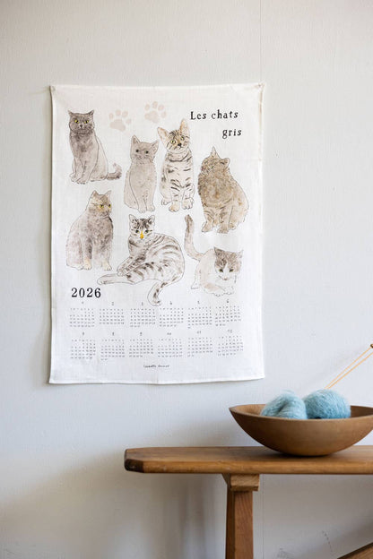 2026 Linen Calendar Gray Cats