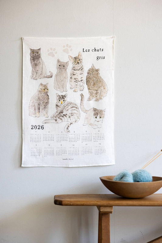 2026 Linen Calendar Gray Cats