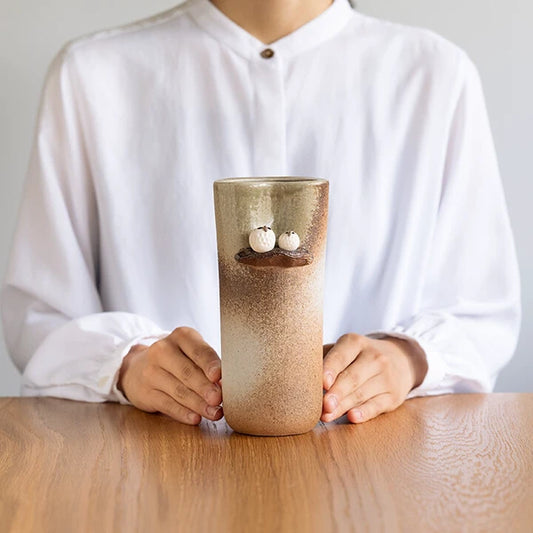 Shigaraki ware Handmade Owl Vase#1 (Gift Box)