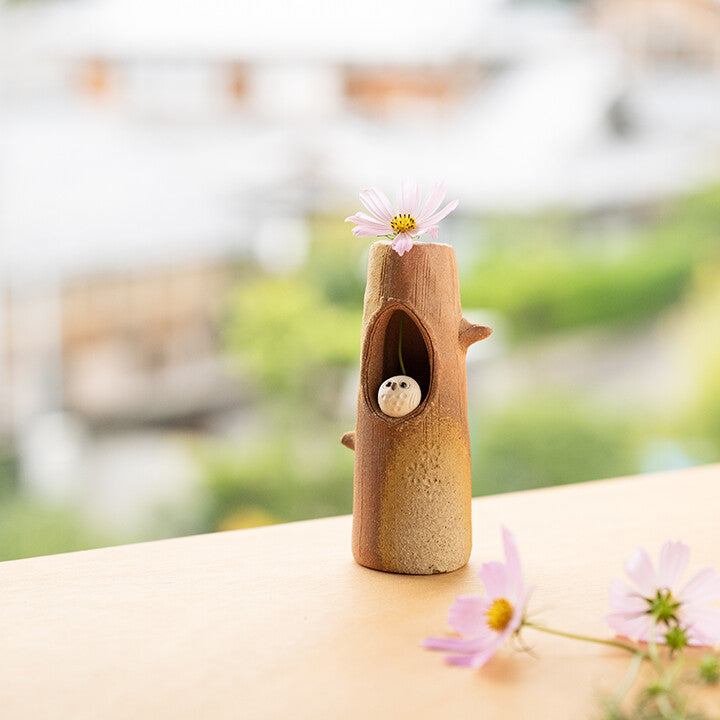 Shigaraki ware Handmade Owl Vase#2 (Gift Box)