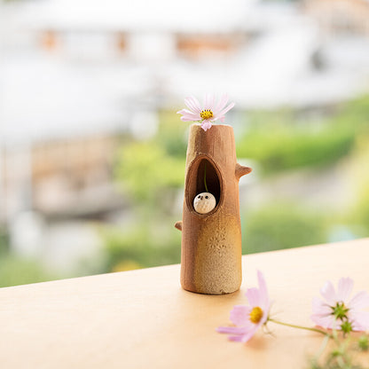 Shigaraki ware Handmade Owl Vase#2 (Gift Box)