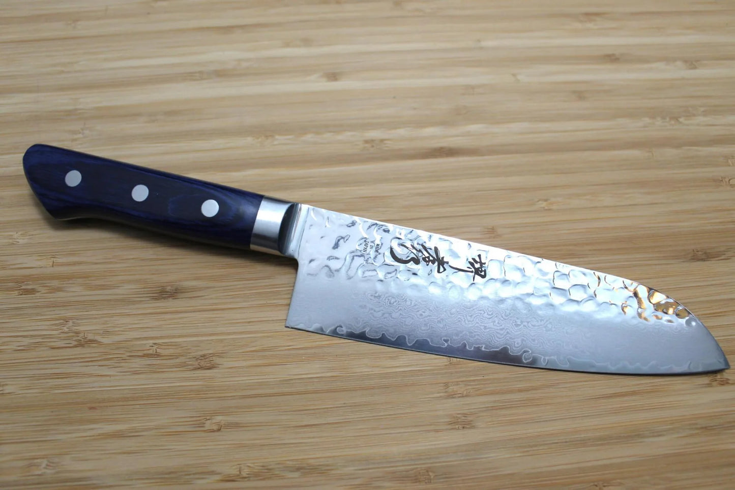 Sakai Takayuki Gyuto Japanese santuko 180 mm Damascus 33 Layer with Blue Handle