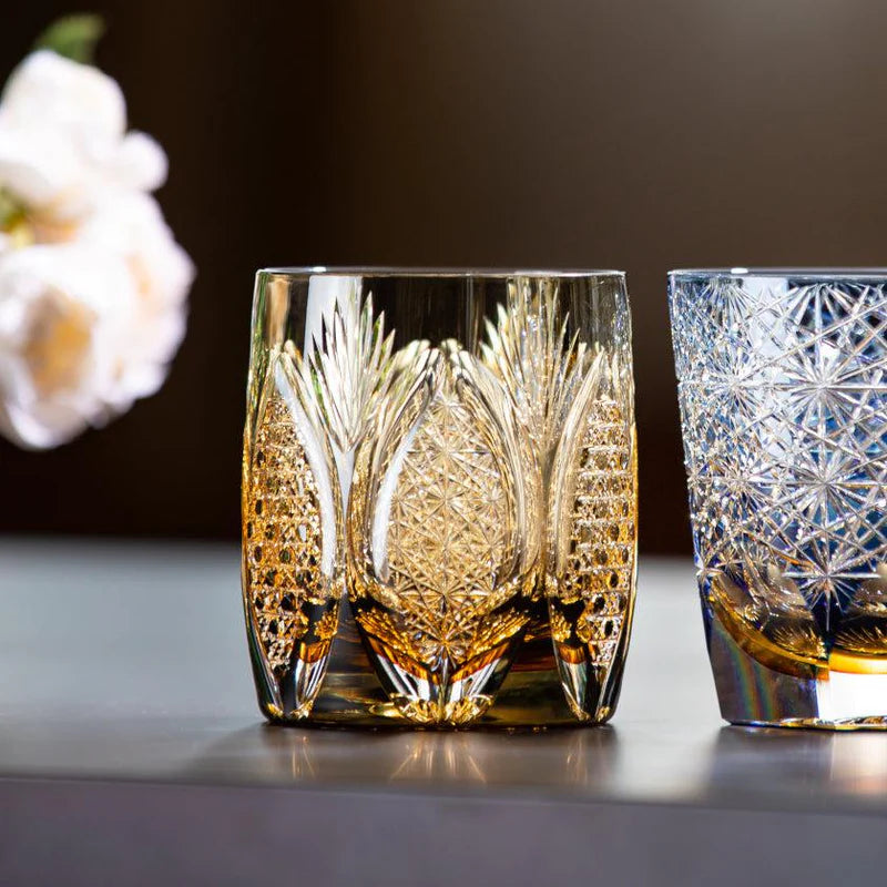 [KAGAMI CRYSTAL] WHISKEY GLASS KASANEIROME JUHYO (ICE TREES) | EDO KIRIKO | KAGAMI CRYSTAL