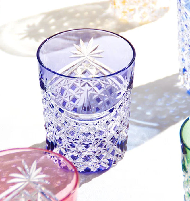 [KAGAMI CRYSTAL] Whiskey Glass DRAPE & TETRAGONAL BASKET WEAVE (PURPLE) | EDO KIRIKO | KAGAMI CRYSTAL
