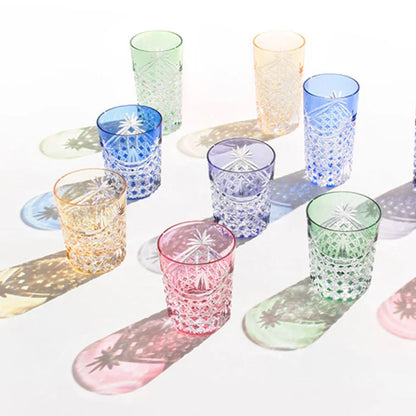 [KAGAMI CRYSTAL] Whiskey Glass DRAPE & TETRAGONAL BASKET WEAVE (GREEN) | EDO KIRIKO | KAGAMI CRYSTAL