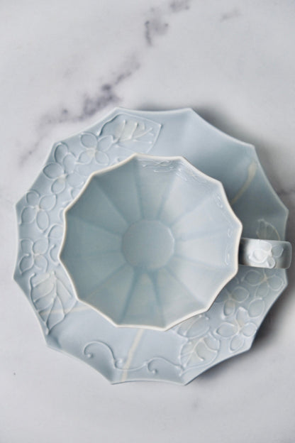 【Limited Edition Ship out 22TH December】 達 久美子 Tatsu Kumiko Purple French Hydrangea Cup and Saucer （Gift Box）