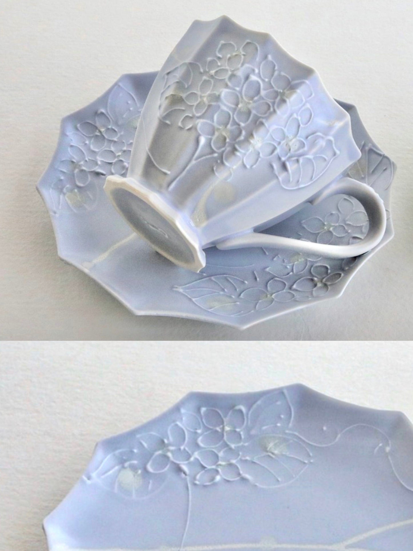 【Limited Edition Ship out 22TH December】 達 久美子 Tatsu Kumiko Purple French Hydrangea Cup and Saucer （Gift Box）